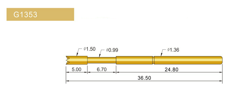 G1353-Q探針、四爪頭探針、1.36mm測試針、總長36.5mm、彈簧針圖片、測試針圖片、頂針圖片、探針圖片