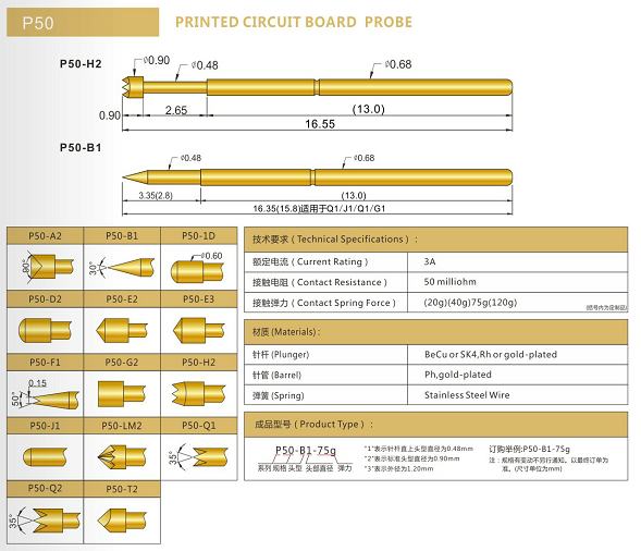 P50測(cè)試探針規(guī)格、P50測(cè)試探針選型、測(cè)試探針廠家